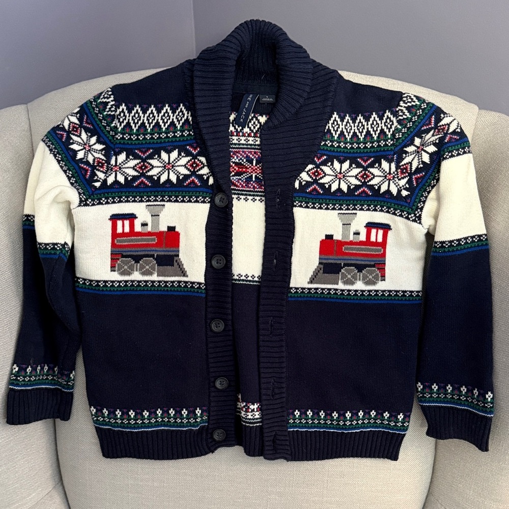 Kids Navy Sweater Cardigan with Train Design